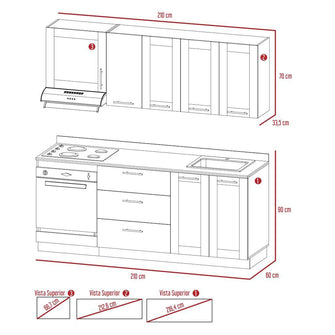 Cocina Integral Elica, Beige, Incluye Mesón Derecho con Estufa 4 Puestos A Gas + Campana + Horno