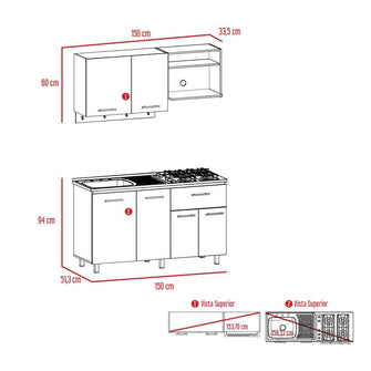 Cocina Integral Kane, Beige y Blanco, Incluye Mesón Izquierdo En Acero Inoxidable