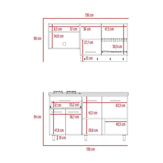 Cocina Integral Kane, Beige y Blanco, Incluye Mesón Derecho En Acero Inoxidable