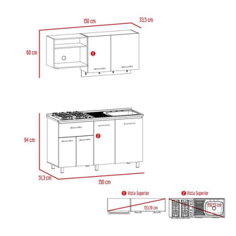 Cocina Integral Kane, Beige y Blanco, Incluye Mesón Derecho En Acero Inoxidable