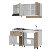 Cocina Integral Kane, Beige y Blanco, Incluye Mesón Derecho En Acero Inoxidable