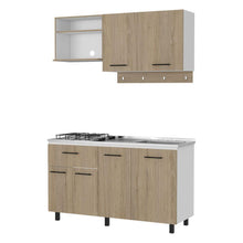 Cocina Integral Kane, Beige y Blanco, Incluye Mesón Derecho En Acero Inoxidable