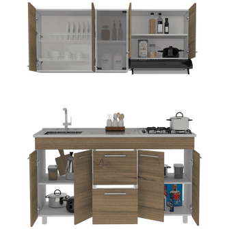 Cocina Integral Prada, Moca y Blanco, Incluye Mesón Izquierdo