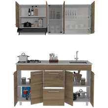 Mueble Multiusos Prada, Moca y Blanco, Incluye Mesón Derecho