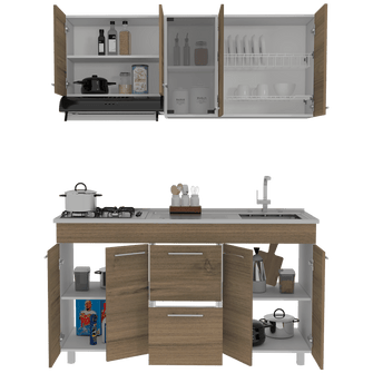 Mueble Multiusos Prada, Moca y Blanco, Incluye Mesón Derecho