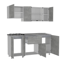 Cocina Integral 180 Linar, Cemento y Blanco, Incluye Mesón Derecho En Acero Inoxidable  ZF