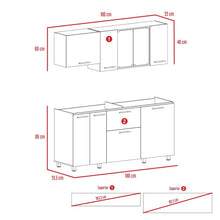 Cocina Integral 180 Linar, Cemento y Blanco, Incluye Mesón Derecho En Acero Inoxidable  ZF
