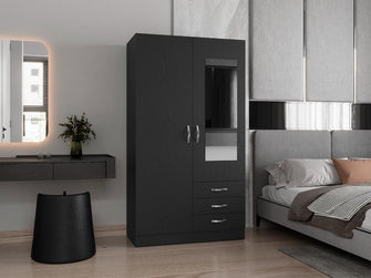 Closet Samka, Wengue, con dos puertas abatibles y tres cajones