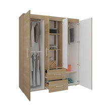 Closet Bariloche Bombay Eco, Fresno Europeo y Blanco Duqueza, con Variedad de Entrepaños y Cuatro Puertas Abatibles