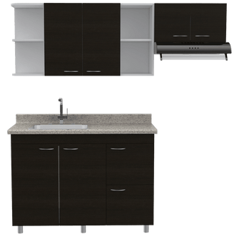 Cocina Integral Giotto, Blanco y Wengue, Incluye Mesón Izquierdo