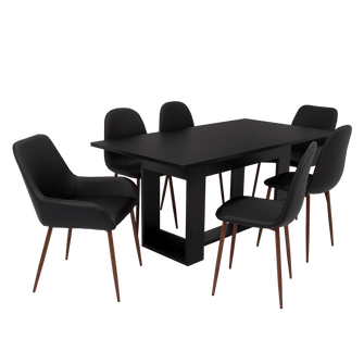 Combo Comedor Satura, Wengue y Café Claro, Incluye Comedor y 6 Sillas