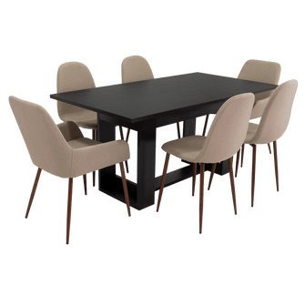 Combo Comedor Satura, Wengue, Café Claro y Chocolate, Incluye Comedor y 6 Sillas