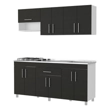 Cocina Integral Carson, Wengue y Blanco, Incluye Mesón Derecho En Acero Inoxidable