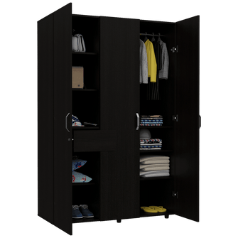 Closet Mudi, Wengue, con un Cajon Organizador y Tubo Cromado