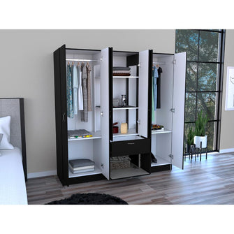 Closet Adira, Wengue y Blanco, con Dos Tubos Cromados y Seis Puertas Batientes ZF