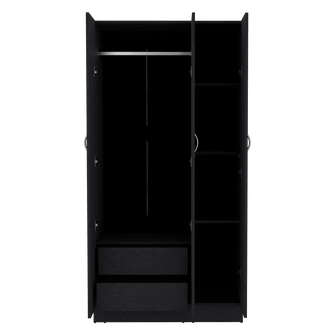 Closet Orbe, Wengue con dos cajones, 4 entrepaños y tubo cromado ZF - VIRTUAL MUEBLES