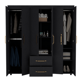 Closet Golden, Wengue y Dorado, Variedad de Entrepaños y Seis Puertas Abatibles