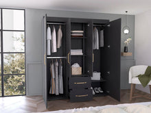 Closet Eco Golden, Wengue y Dorado, Variedad de Entrepaños y Cuatro Puertas Abatibles