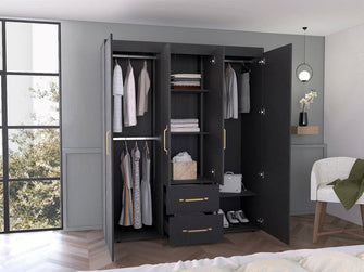 Closet Eco Golden, Wengue y Dorado, Variedad de Entrepaños y Cuatro Puertas Abatibles