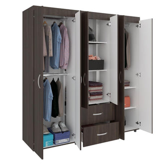 Closet Bariloche Bombay, Milan y Blanco, Variedad de Entrepaños y Seis Puertas Abatibles