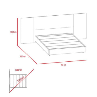 Cama Doble Nebrask, Miel y Blanco, Incluye Cabecera