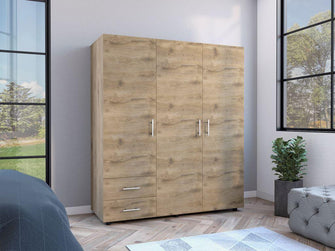 Closet Light, Macadamia y Blanco, con Dos Cajones y Tres Puertas Batientes