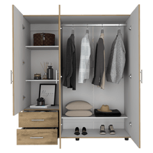 Closet Light, Macadamia y Blanco, con Dos Cajones y Tres Puertas Batientes
