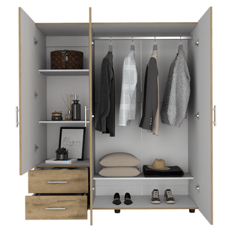 Closet Light, Macadamia y Blanco, con Dos Cajones y Tres Puertas Batientes