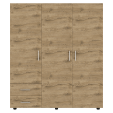 Closet Light, Macadamia y Blanco, con Dos Cajones y Tres Puertas Batientes