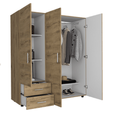 Closet Light, Macadamia y Blanco, con Dos Cajones y Tres Puertas Batientes