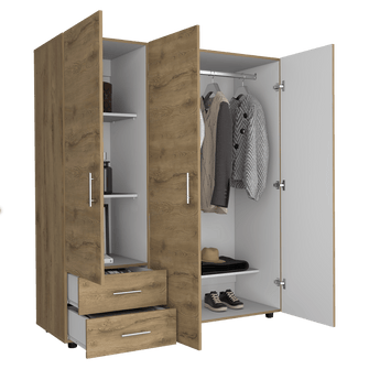 Closet Light, Macadamia y Blanco, con Dos Cajones y Tres Puertas Batientes