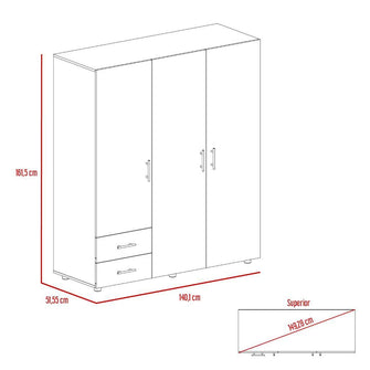 Closet Light, Macadamia y Blanco, con Dos Cajones y Tres Puertas Batientes