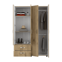 Closet Arkola, Macadamia y Blanco, con Dos Cajones Organizadores y Cuatro Puertas Abatibles