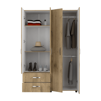 Closet Arkola, Macadamia y Blanco, con Dos Cajones Organizadores y Cuatro Puertas Abatibles