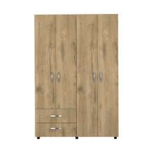 Closet Arkola, Macadamia y Blanco, con Dos Cajones Organizadores y Cuatro Puertas Abatibles