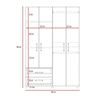 Closet Arkola, Macadamia y Blanco, con Dos Cajones Organizadores y Cuatro Puertas Abatibles