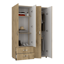 Closet Arkola, Macadamia y Blanco, con Dos Cajones Organizadores y Cuatro Puertas Abatibles