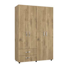 Closet Arkola, Macadamia y Blanco, con Dos Cajones Organizadores y Cuatro Puertas Abatibles