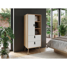 Organizador Huna, Blanco y Fresno Europeo, con Dos Cajones Diseño Moderno