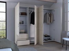 Closet Light 230, Niebla y Blanco Duqueza, con dos cajones y cuatro puertas