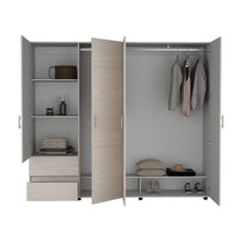 Closet Light 230, Niebla y Blanco Duqueza, con dos cajones y cuatro puertas