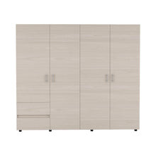 Closet Light 230, Niebla y Blanco Duqueza, con dos cajones y cuatro puertas