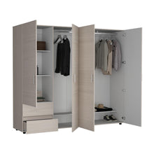 Closet Light 230, Niebla y Blanco Duqueza, con dos cajones y cuatro puertas