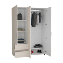 Closet Light 140, Nevado y Blanco, con tres puertas abatibles