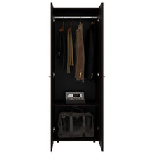 Closet Beico, Nogal y Negro, con dos Puertas Abatibles y un Tubo cromado ZF