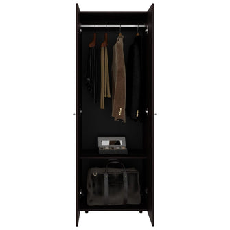 Closet Beico, Nogal y Negro, con dos Puertas Abatibles y un Tubo cromado ZF