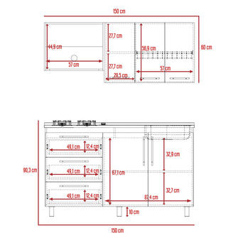 Cocina Integral Rubio, Blanco Duqueza y Café Claro, incluye Mesón Derecho - VIRTUAL MUEBLES