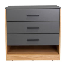 Organizador Giroa, Plata Oscuro y Fresno Europeo, con tres cajones para guardar ropa