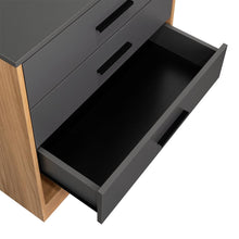 Organizador Giroa, Plata Oscuro y Fresno Europeo, con tres cajones para guardar ropa