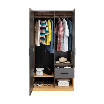 Closet Giroa, Plata Oscuro y Fresno Europeo, con dos puertas abatibles